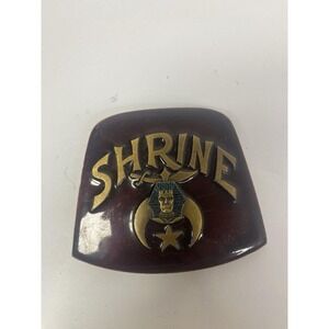 Vintage Shrine Shriners Belt Buckle Indiana Metal Craft 1980 Brass Red Enamel‎